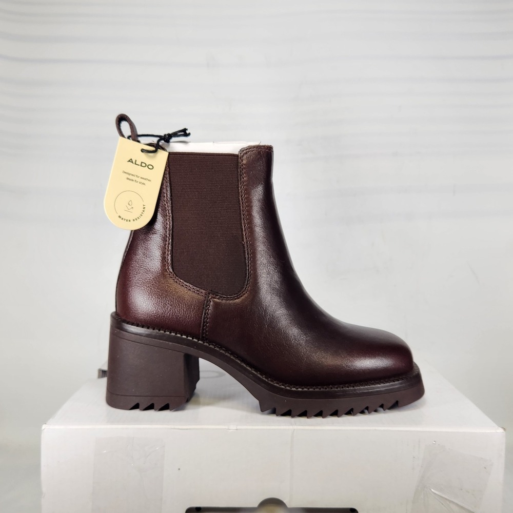 Aldo Anneliese Chelsea Boots Women Size 6 Dark Brown Water Resistant Lug Sole